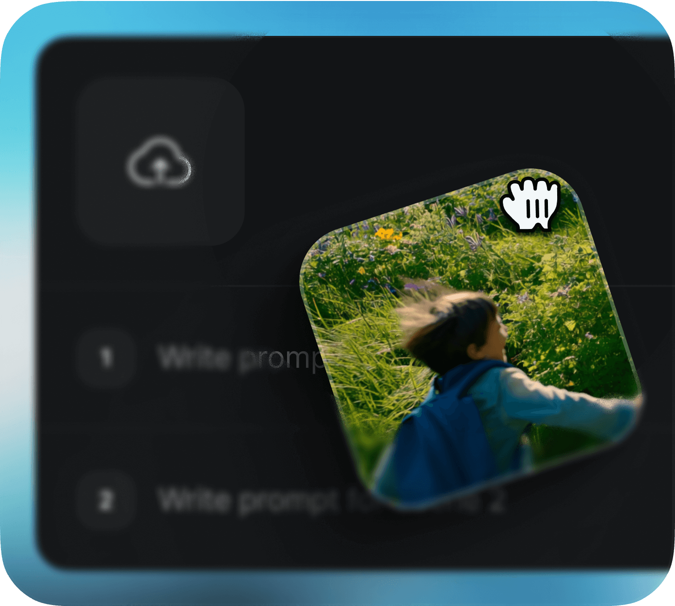 I-generated video preview from Veo 3.1 showing a young child running joyfully with a blue backpack through a green meadow, created from a text prompt.
