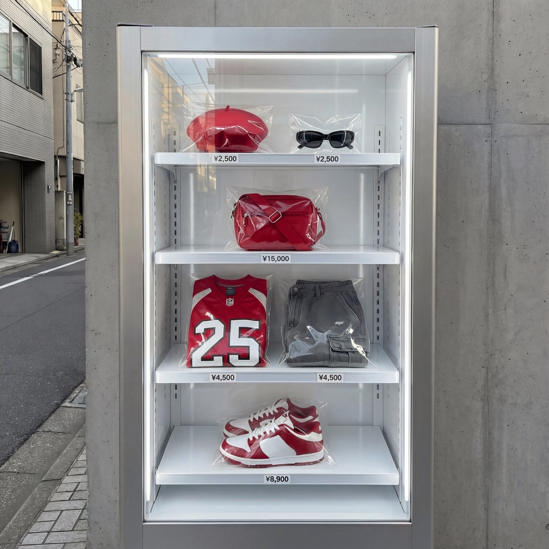 Display your outfit breakdown in an illuminated vending machine