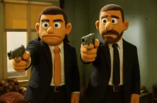 Jules and Vincent in their iconic aim pose — a defining image of '90s cinema. Cool, chaotic, and endlessly quotable, this moment captured the film’s stylish intensity and unforgettable attitude.