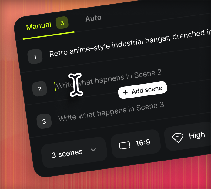 Describe Your Scenes: Write a prompt for each scene – define framing, motion, and mood.