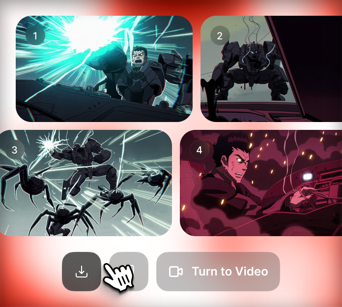 Generate Consistent Outputs: Get up to 8 matching scenes with aligned characters, lighting, and tone.