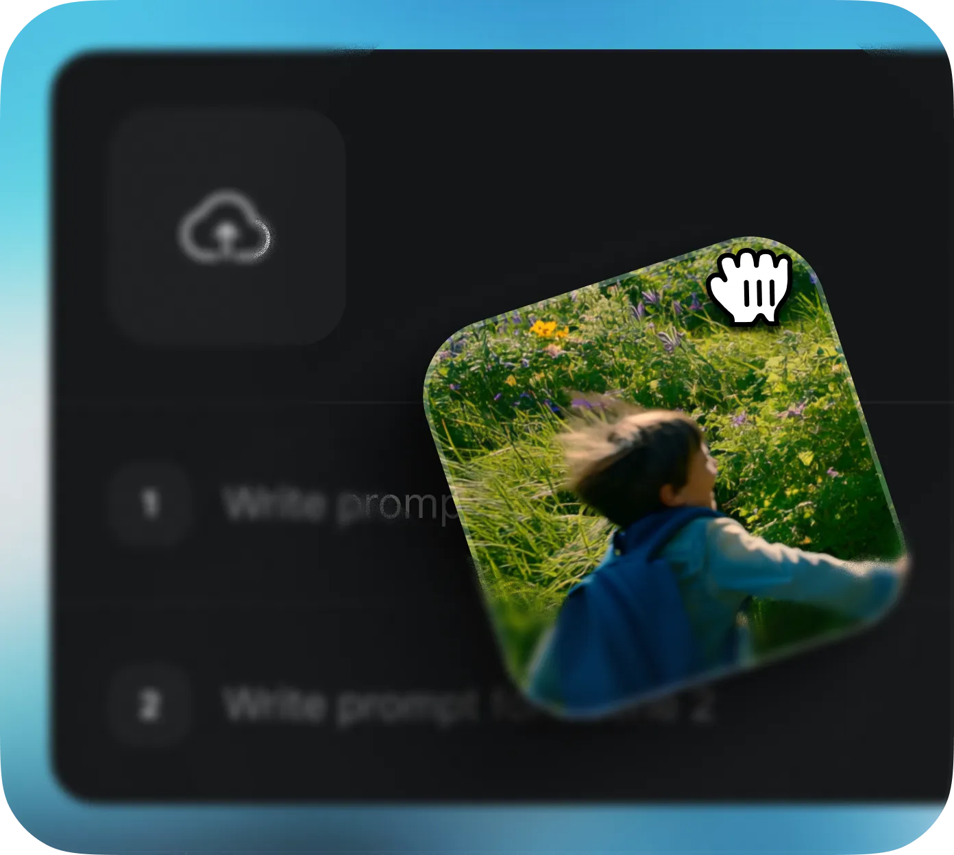 Text prompt entered into Sora 2 AI video generator: a child running through a meadow, showing how descriptive text creates realistic video scenes.