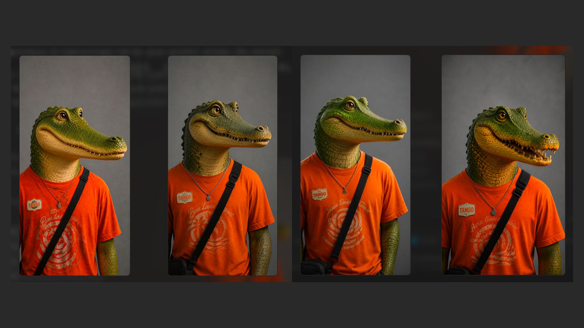Levector explored alternative crocodile designs during pre-production. Higgsfield helped the team develop and compare character concepts within hours.