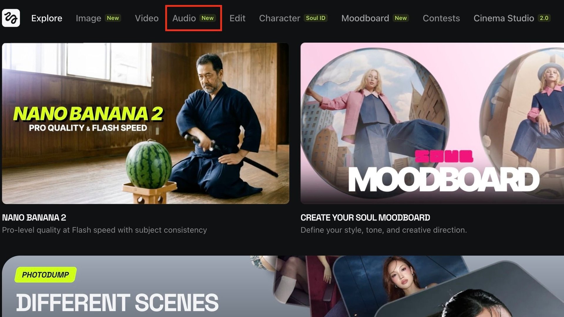 the image shows where a user can find the "Audio" Tab
