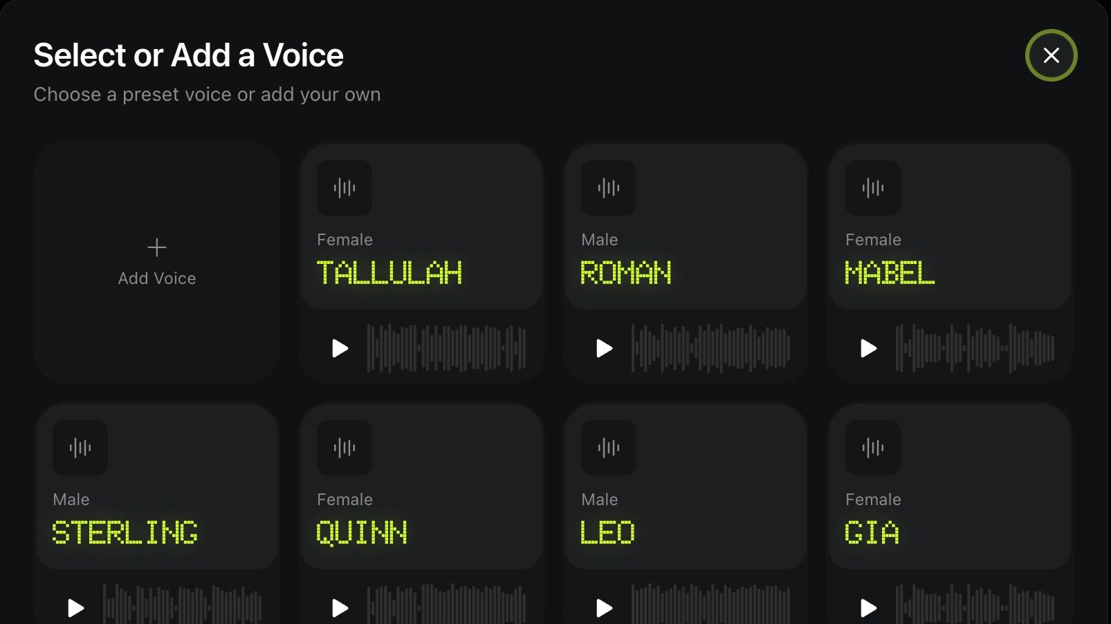 the image shows where a user can find preset voices