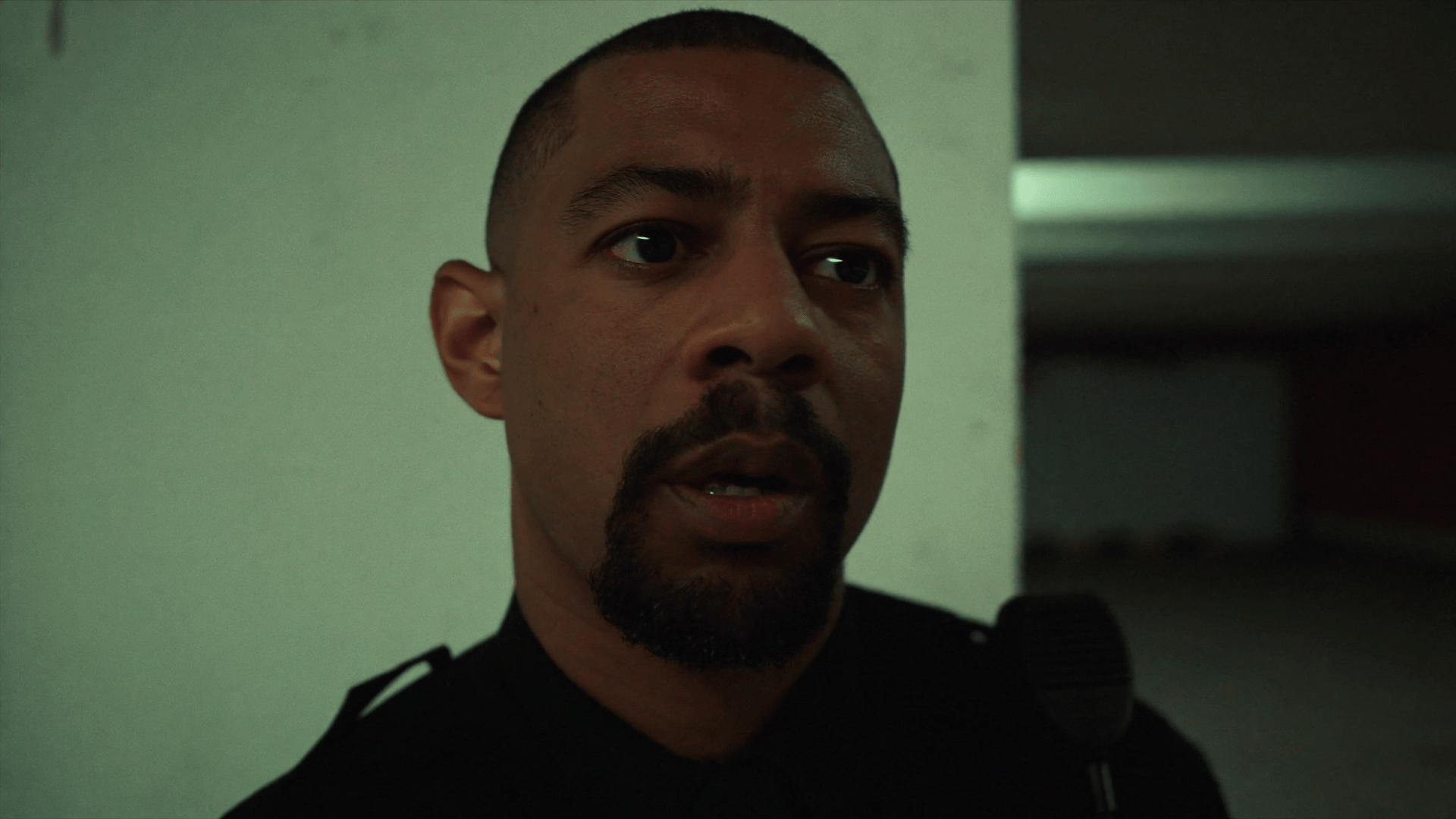 A close up of an American policeman
