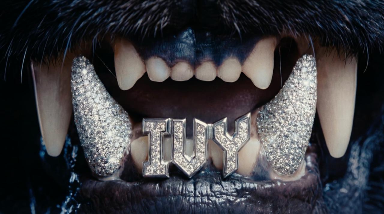 The finished panther carries an “IVY” diamond grill, extending the artist’s identity into a character that did not exist on set.