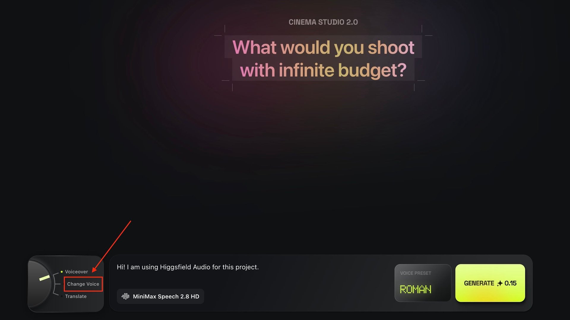 the image shows where a user can select "Change Voice" tool