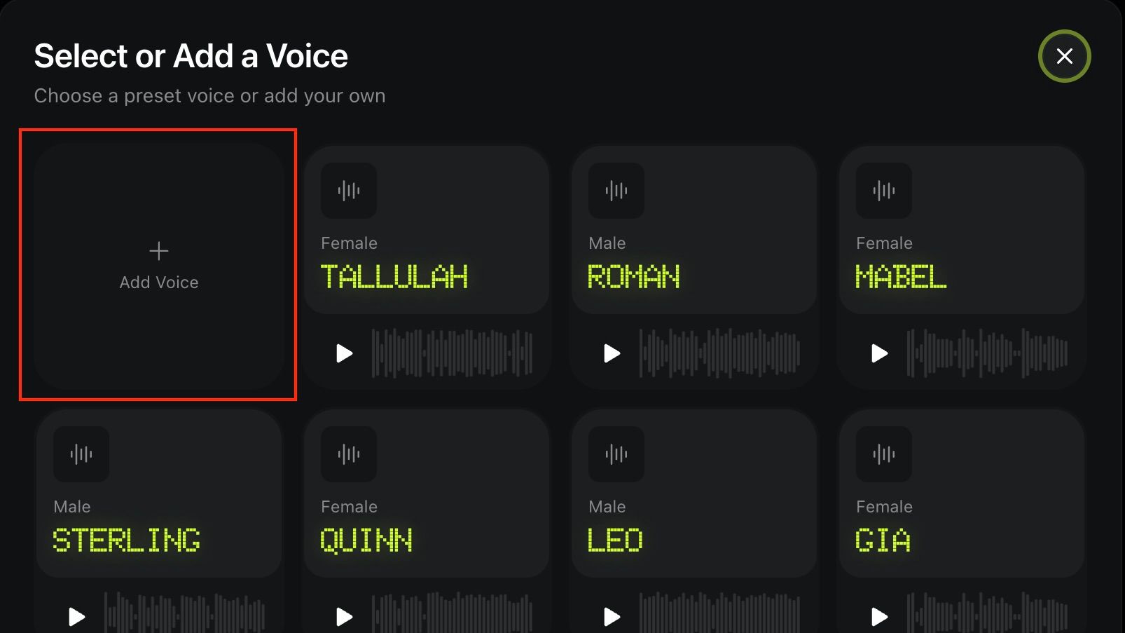 the image shows where a user can add their voice