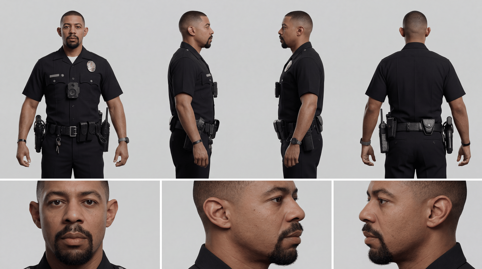  a professional character reference sheet based strictly on the uploaded reference image.