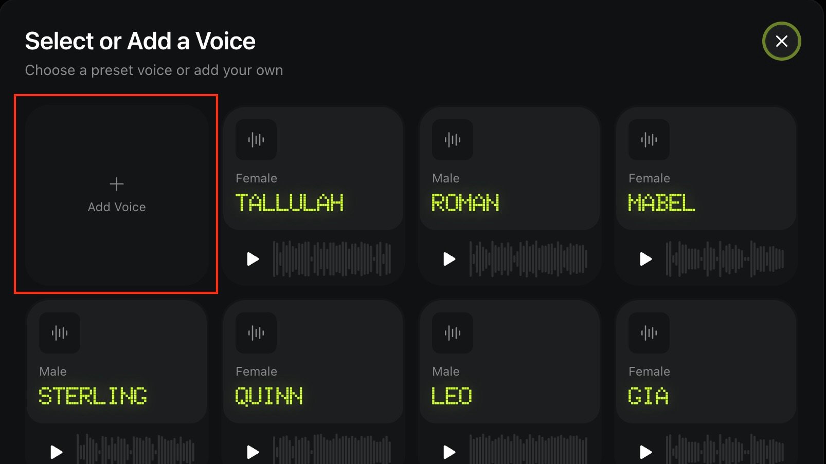 the image shows where a user can add their voice