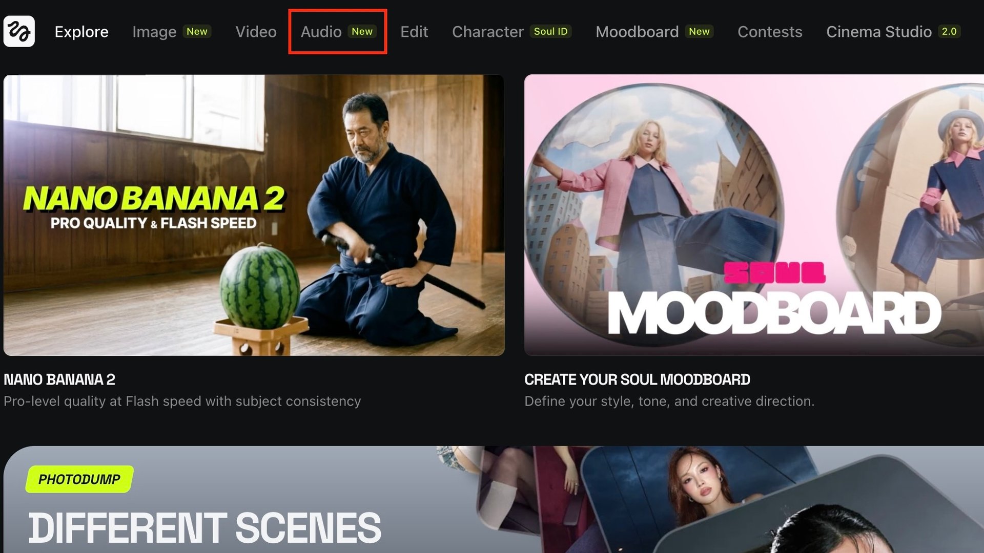 the image shows where a user can find the "Audio" Tab