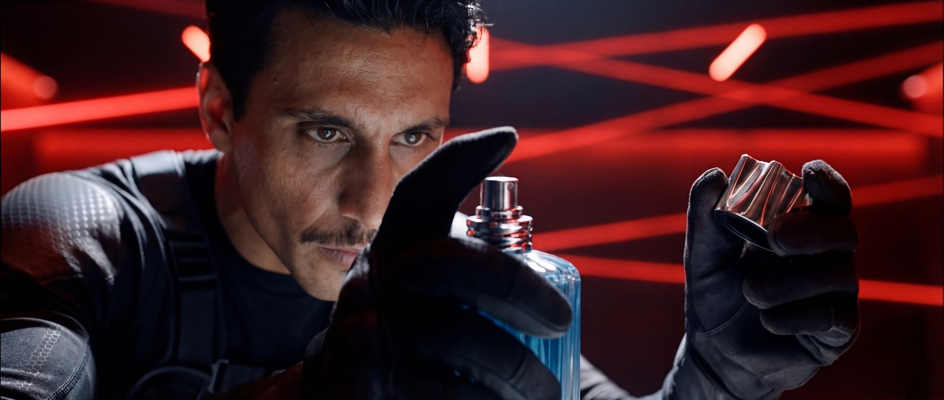 spy holding flacon in his hand
