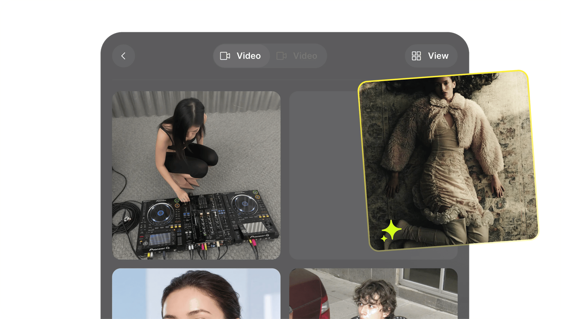 AI-generated images and a reference portrait in the creation workspace.
