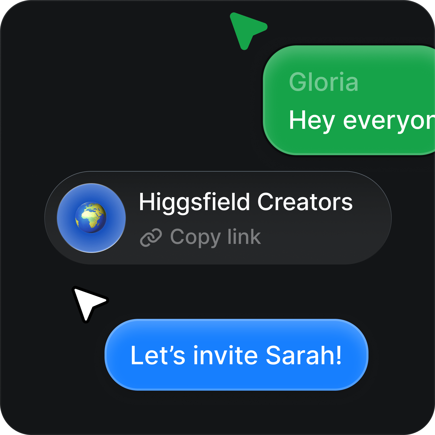 Create together: Share a link and collaborate live on the same canvas, simultaneously.