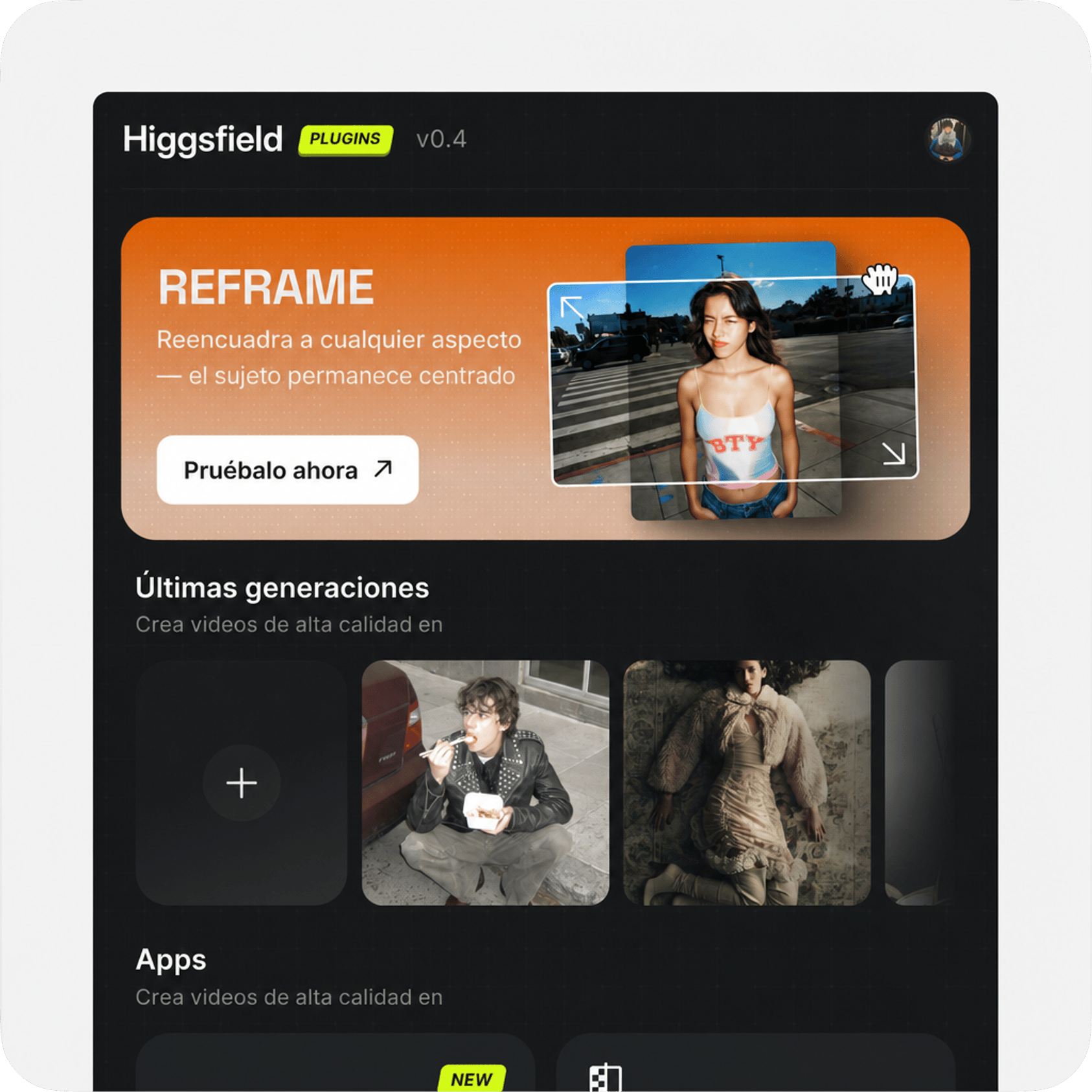 Abre Adobe y busca Higgsfield preview