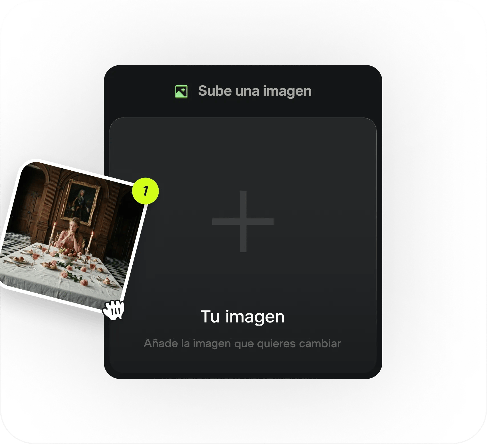 Sube tu imagen: Arrastra y suelta la imagen que quieres editar. Admitimos todos los formatos principales, incluidos JPG y PNG