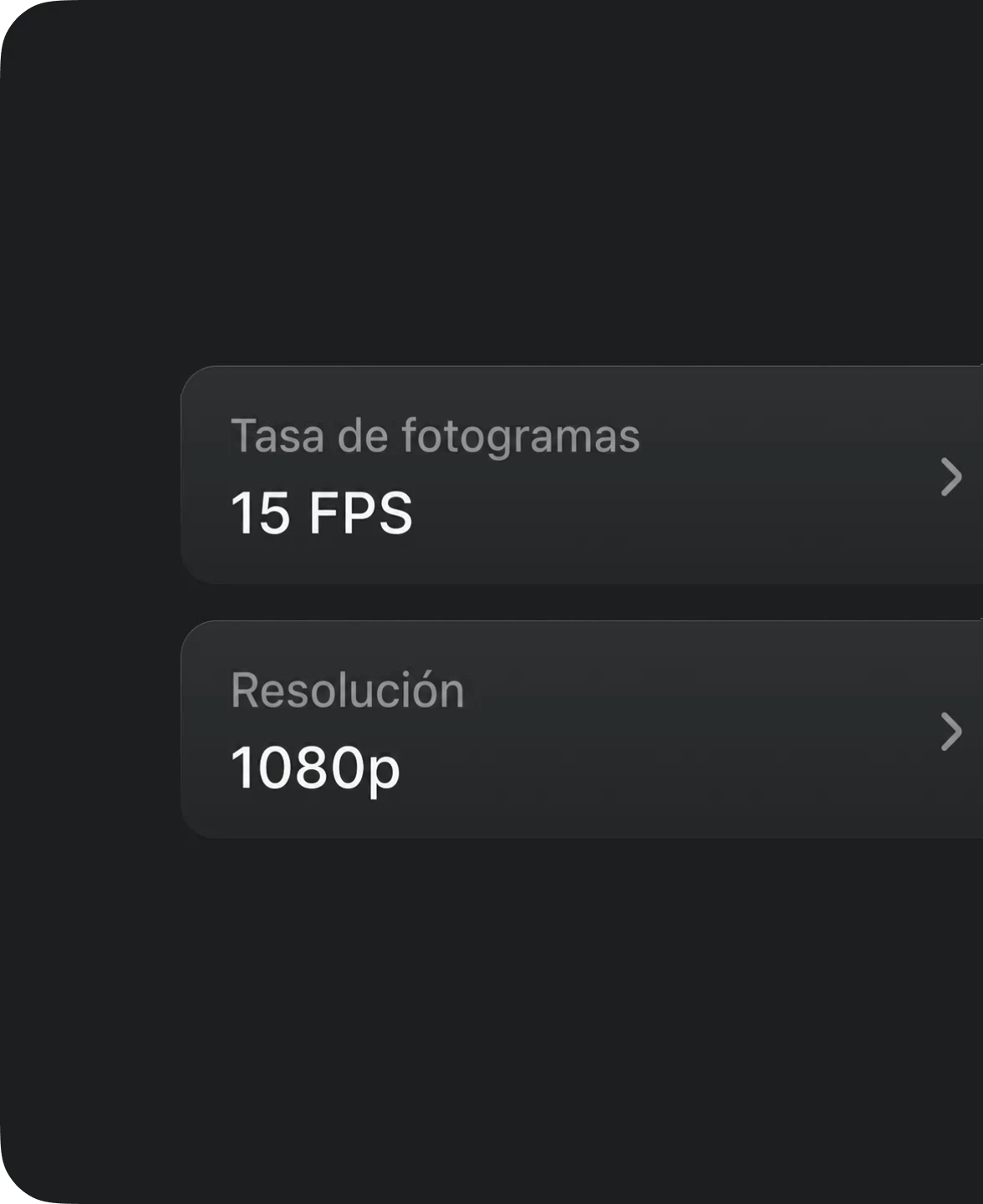 Elige la velocidad de fotogramas y la resolución.