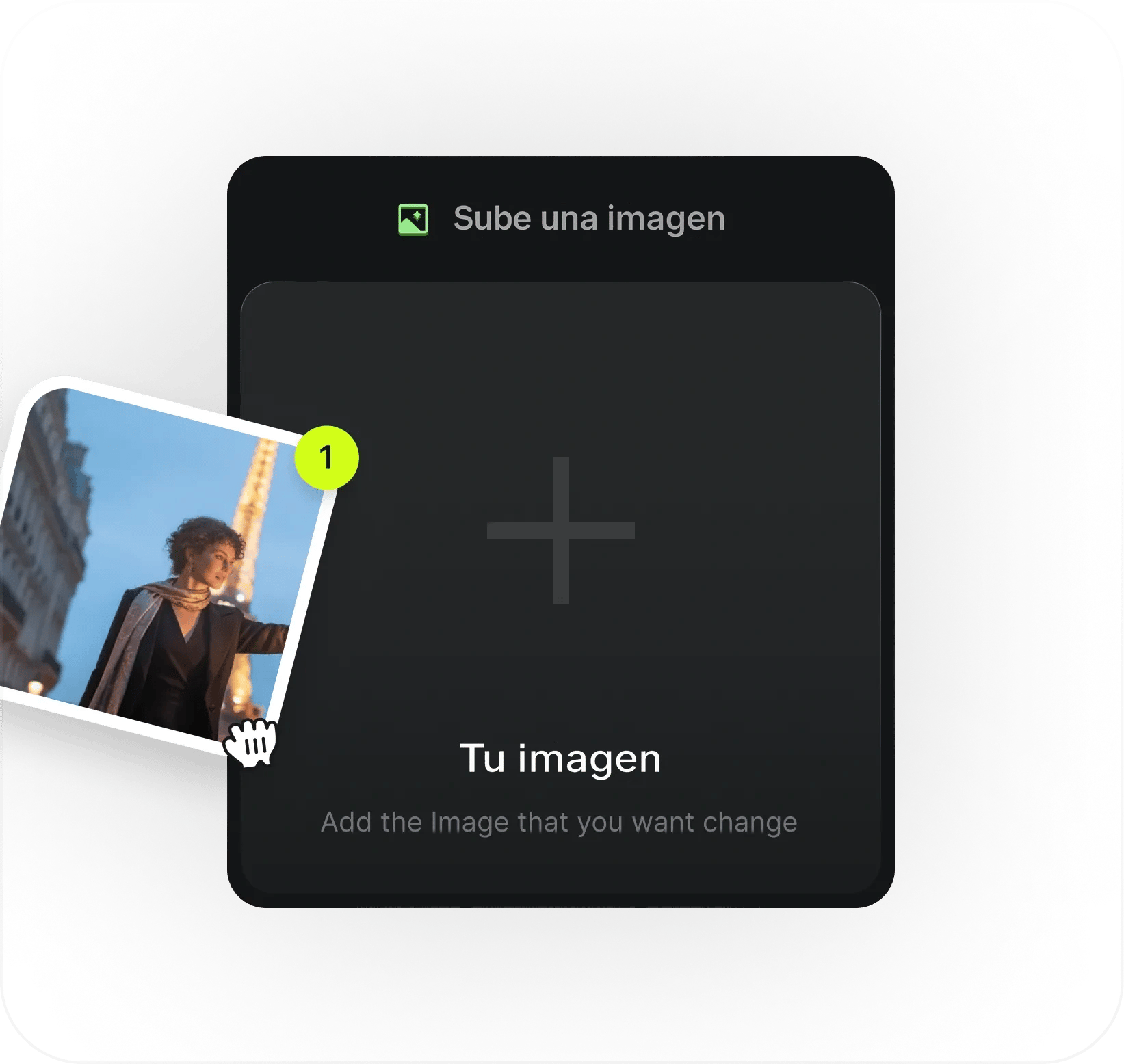 Subir imagen: Añade una imagen opcional para guiar el look, el personaje o el entorno