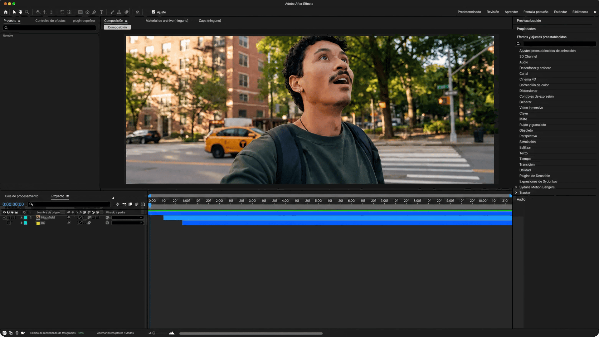 After Effects workspace with Higgsfield tools