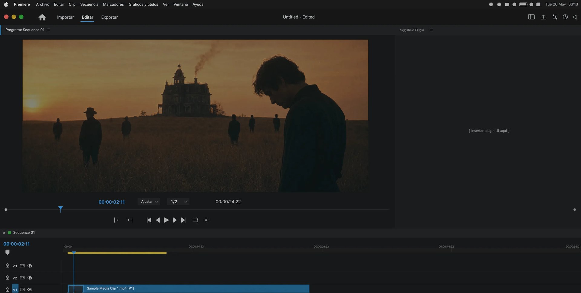 Premiere Pro workspace with Higgsfield tools