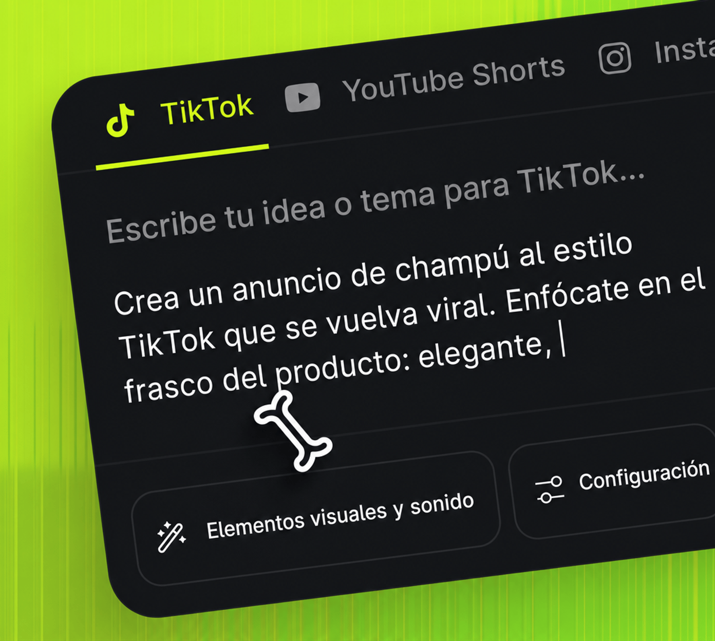 Escribe tu idea: Describe la vibra o el concepto en un prompt corto: estilo UGC, publicitario o cinematográfico.