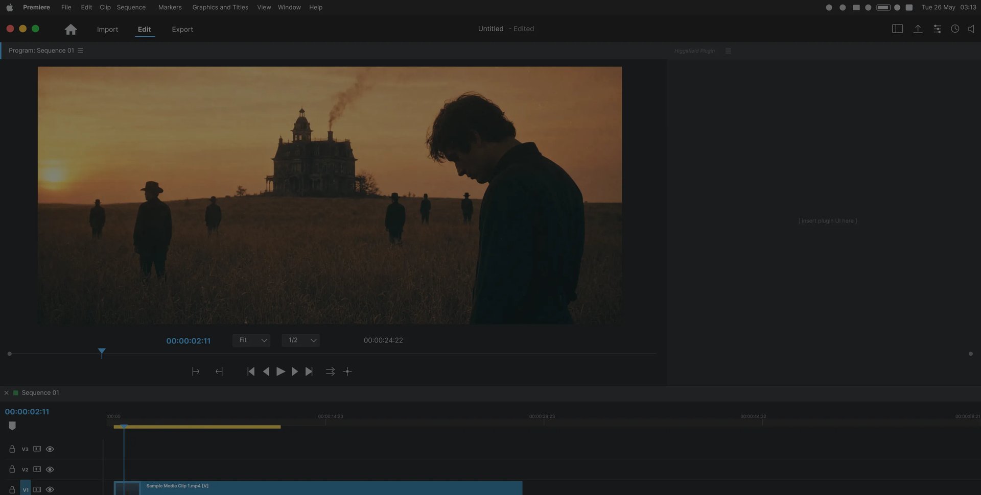 Premiere Pro workspace with Higgsfield tools