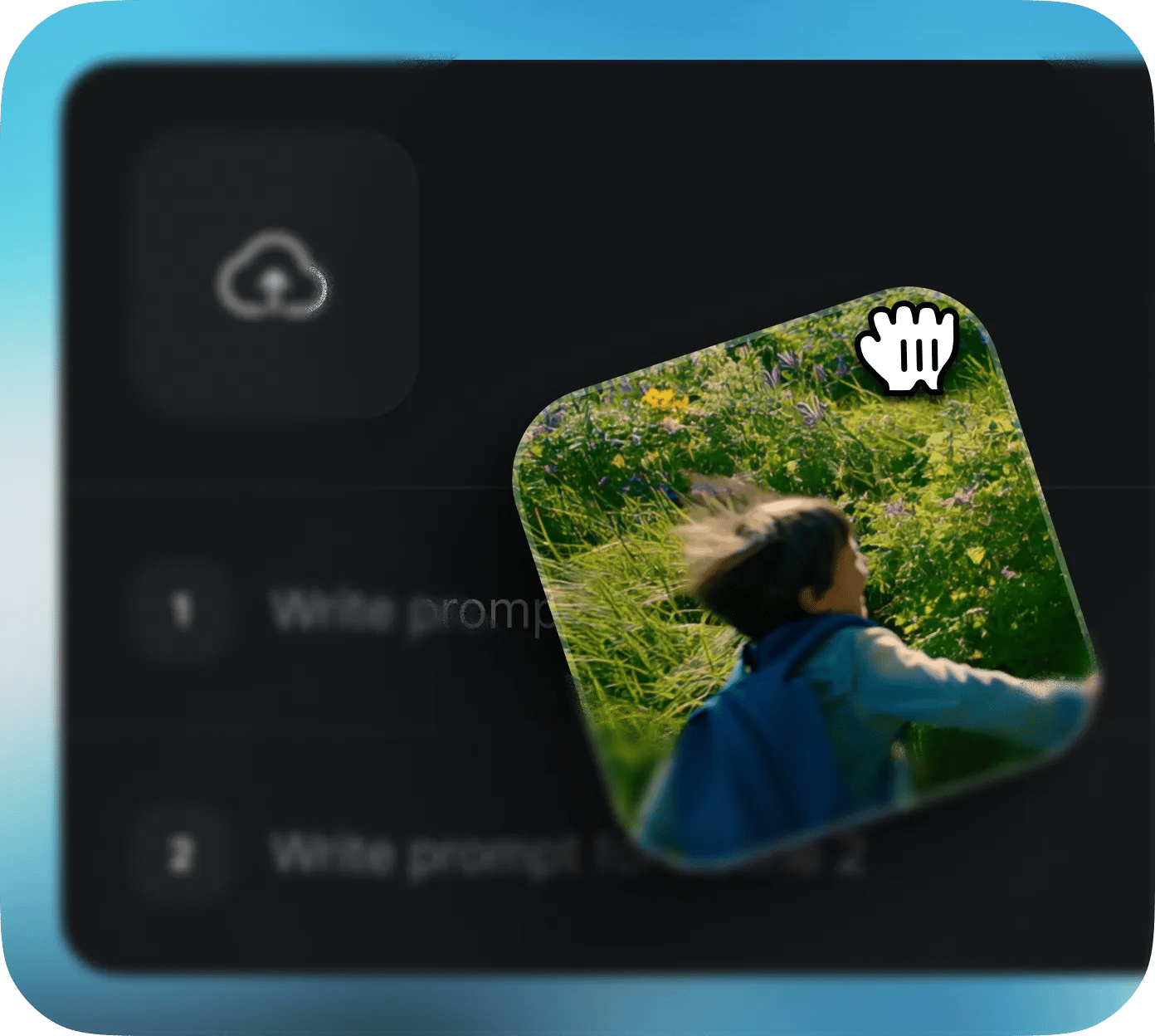 Text prompt entered into Sora 2 AI video generator: a child running through a meadow, showing how descriptive text creates realistic video scenes.