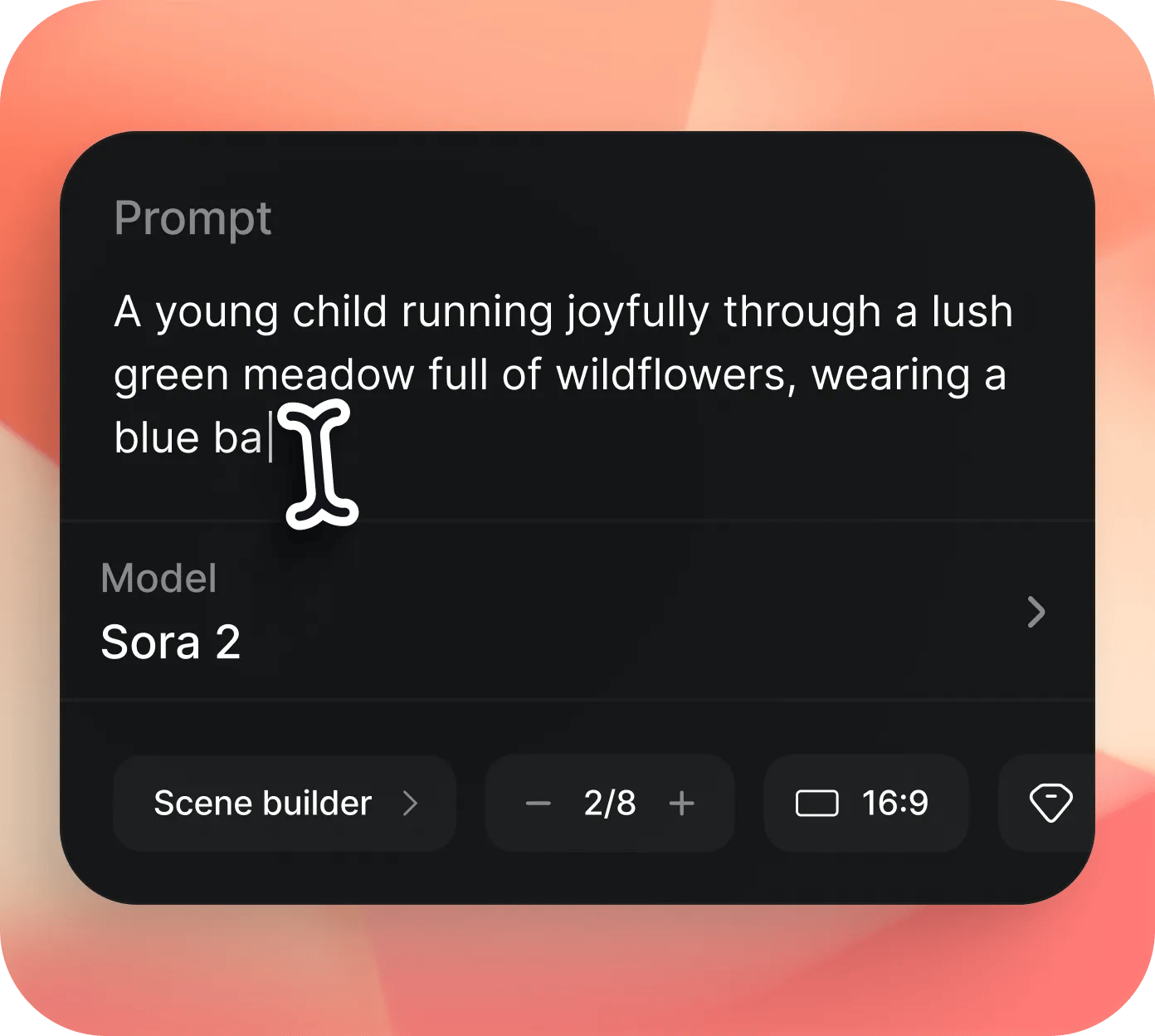 I-generated video preview from Sora 2 showing a young child running joyfully with a blue backpack through a green meadow, created from a text prompt.
