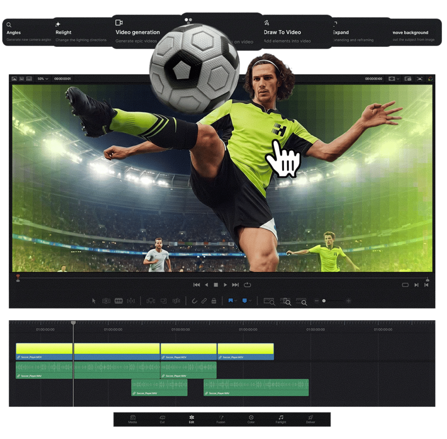 Higgsfield plugin panel inside DaVinci Resolve